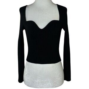 Princess Polly Womens Cropped Top Sz S Black Ribbed Knit Sweetheart Neckline